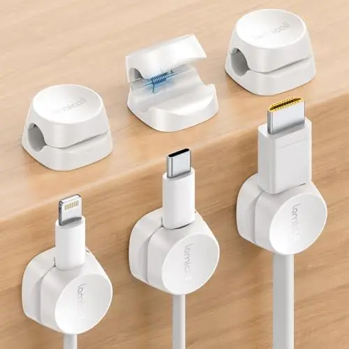 Produktbild: (6 Stück) Lamicall Kabelhalter Kabelclips, Kabel Organizer - (Einhand-Bedienung) Feder Kabelklemmen Selbstklebend, Kabelorganizer für Schreibtisch/Wand, Kabelmanagement für Netzkabel, HDMI, Ladekabel