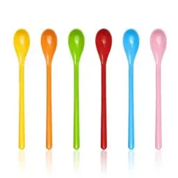 Produktbild: 6 Stück Löffel Mit Langem Griff, Bunte Kunststofflöffel, Lange Eierlöffel, Lange Kunststofflöffel, Kaffeelöffel, Kaffeerührlöffel