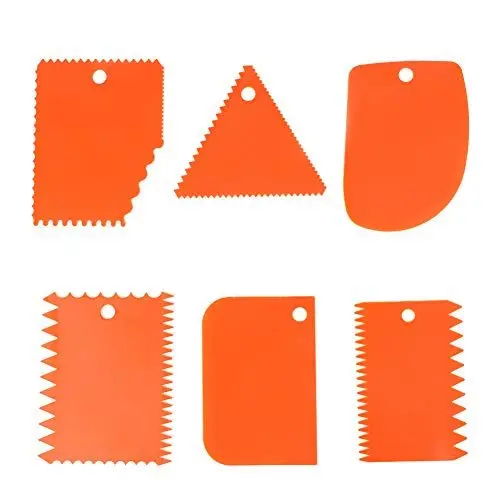 Produktbild: 6 Stück Orangefarbener Kunststoff-Tonschaber mit Weichem Griff, Geschnitzte Tonskulptur, DIY-Werkzeug, Keramik, Gezackte Werkzeuge