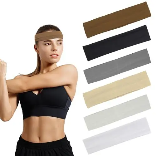 Produktbild: 6 Stück Sport-Stirnband, Yoga-Stirnband, elastische Stirnbänder, Schweißbänder, gemischte Farben, elastische Stirnbänder für Damen und Herren