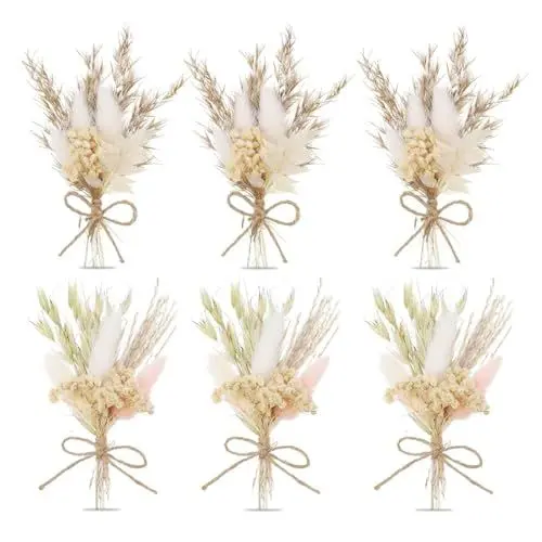 Produktbild: 6 Stück Trockenblumen Klein, Weiß Trockenblumen, Trockenblumenstrauß, Trockenblumen Strauß, Mini Trockenblumenstrauß für Bilderrahmen DIY Heim-Party und Hochzeitsdekoration