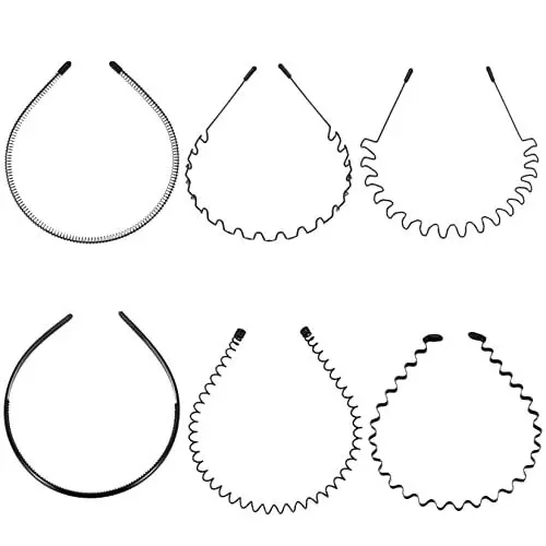 Produktbild: 6 Stück Unisex Schwarz Haarreifen, Welle Haarbänder, Metall Stirnband, Rutschfestes Elastisches Haarreifen Haarschmuck Zubehör für Männer Frauen