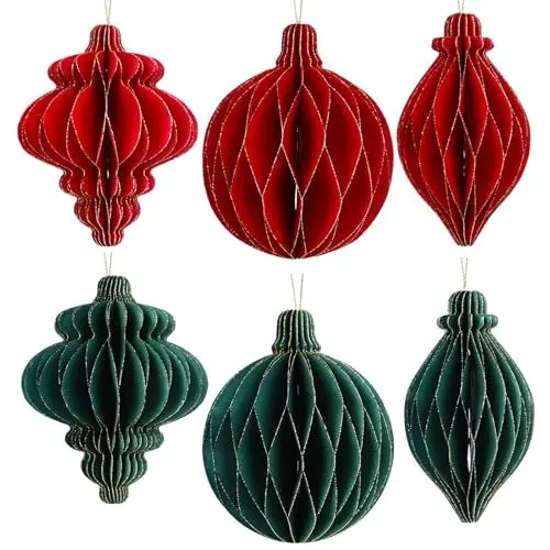Produktbild: 6 Stück Wiederverwendbar Weihnachten Wabenbälle zum Aufhängen Papier Weihnachtsdeko Ornamente Dekoration Waben Hängende Deko für Weihnachtsanhänger Weihnachtsbaum Schmuck Christbaumschmuck (Grün)