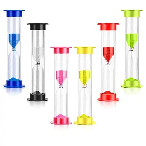 Produktbild: 6 Stücke Sanduhren Buntes Sanduhr Sand Timer Zahnbürste Sanduhr 30sec 1min 2min 3min 5min 10min für Kinder Schule,Kinder zähneputzen,Kita,Büro,Haus Deko Spiel