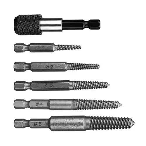 Produktbild: 6 Stücke Schraubenausdreher Set, PARFCO Sechskantgriff Screw Extractor, Linksausdreher Set mit Magnetischem Bithalter, Montierbar auf Einen Bohrer, Geeignet zum Entfernen Beschädigter Schrauben