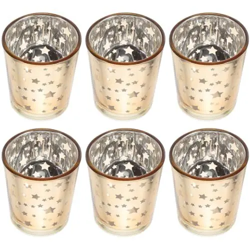 Produktbild: 6 Stücke Stern Kerzenhalter Glas Teelichthalter Gold Teelicht Votiv Für Weihnachten Hochzeit Tisch Atmosphäre Dekoration