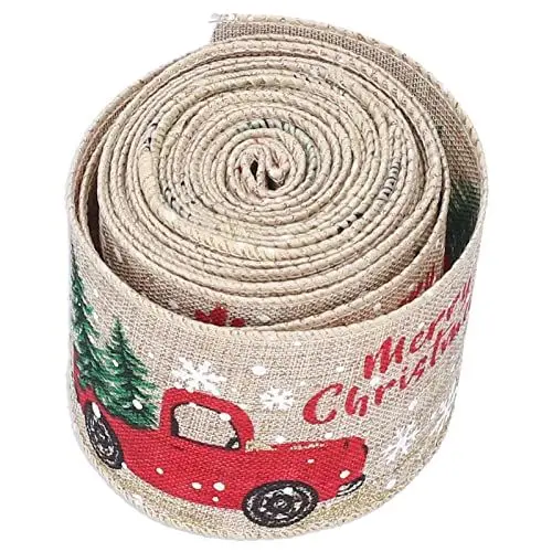 Produktbild: Tyenaza Weihnachtsbänder, 6 Yards, Weihnachtsband, niedliche Muster, attraktives Design, 2 Farben, schönes praktisches DIY-Geschenkband für Geschenkverpackungen, Kunsthandwerk, (Flachs)