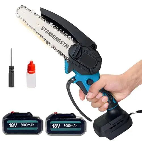 Produktbild: 6 Zoll Akku Kettensäge Ersatz für Makita DUC101Z Akku-Astsäge,Mini-Kettensäge Mit 1 Ketten,kleine Ölflaschen,2 Akku 3000mAh Tragbare Einhand-Kettensäge Für Gartenarbeit, Holzschneiden und Beschneiden