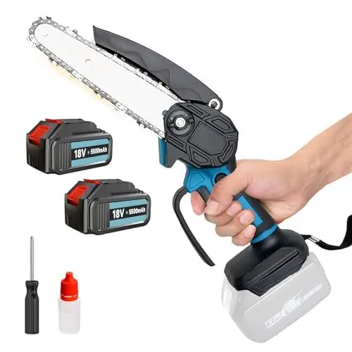 Produktbild: 6 Zoll Mini-Kettensäge Akku mit 2 akku 18V 5500Mah und Charger,Elektro Handkettensäge 6 Zoll mit 2 Kette,Leistungsstarke Motoren und Gehärtete Legierungsketten,für Gartenbäumen Astschere Holzschneiden