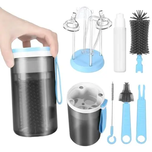 Produktbild: 6 in 1 Flaschenbürste Baby Set, Reiseflaschen Reinigungsset mit ausziehbarer Silikon-Flaschenbürste, Nippel-Reinigungsbürste, Strohhalmbürste, Seifenspender, Staubkappe und Ständer