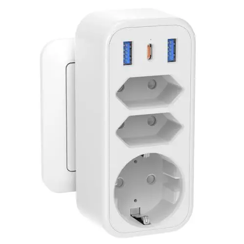 Produktbild: 6 in 1 Mehrfachstecker Steckdosenadapter mit 1 PD20W USB C, 4000W/16A 3 Fach Mehrfachsteckdose mit 3 USB Steckdose Steckdosenleiste, STGAROT Verteilersteckdose USB C Steckdosen Ohne Kabel Outlet