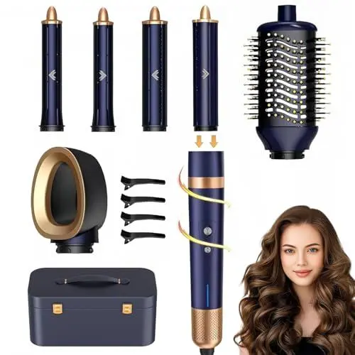 Produktbild: 6 in 1 rotierende Haarbürste Air Styler Haartrockner mit hoher Geschwindigkeit für lockiges, voluminöses oder glattes Haar mit Ionenpflege