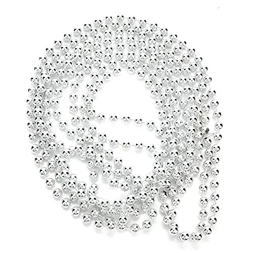 Produktbild: 6 mm 2,7 Meter goldene Perlenkette, hochwertiger Kunststoff und Harz, wunderschön exquisit, für Bekleidungszubehör, Schmuckanhänger, Weihnachtshochzeitsdekoration (Silber)