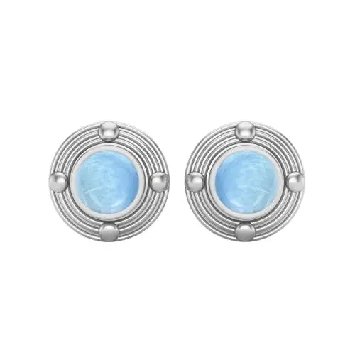 Produktbild: 6 mm runder Geburtsstein Larimar Ohrstecker in 925 Sterling Silber, minimalistischer zarter Schmuck, Sterling Silber