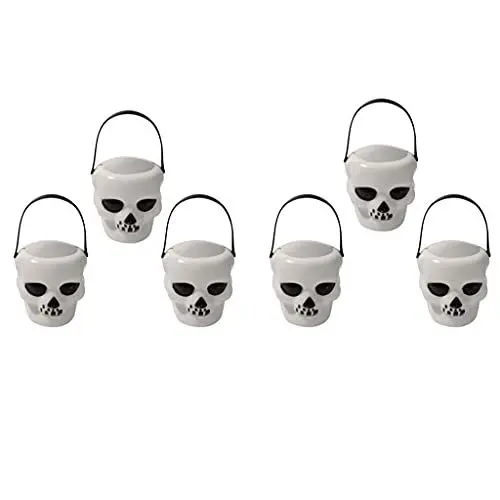 Produktbild: 6 x Halloween-Süßigkeitenhalter, Hexenkessel, Eimer, Wasserkocher, Totenkopf, Halloween-Party-Dekoration, Kessel, Eimer