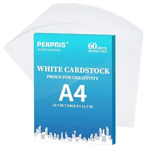Produktbild: 60 Blatt Weiß Cardstock - 300gsm 110lb A4 Schweres Papier Dickes Papier Dickes Papier - zum Drucken für, DIY Kartenherstellung, Einladungen, Postkarten, Visitenkarten PAC01WH060