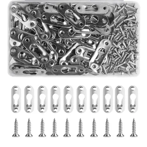 Produktbild: 60 Schlüsselloch Aufhänger, Schlüssellochaufhänger, Linsenkopfbeschlage Wandbefestigung, Metall Schlüssellochverschlüsse, Bildaufhänger für Bilderrahmen Spiegel Schrank Aufhänger, mit 120 Schrauben