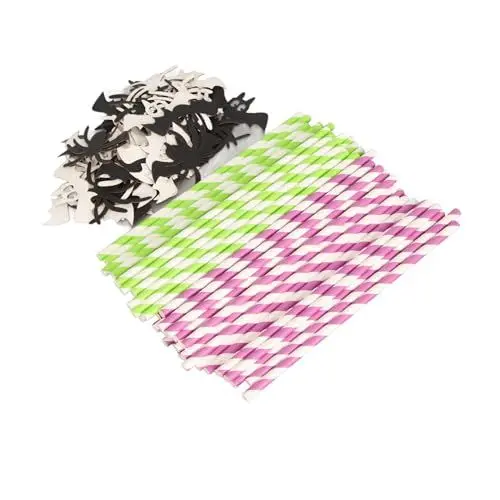 Produktbild: 60 Stück Halloween-Papierstrohhalme, Halloween-Partystrohhalme, Papierstrohhalme, Niedliche und Dick Gestreifte, Farbenfrohe Trinkhalme für die Büroparty
