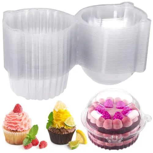 Produktbild: 60 Stück Klare Cupcake Box, Einzelne Kuchenbehälter aus Kunststoff mit Deckel, 4.5inch Tortenbox Individuelle Kuchenboxen, Geeignet für Muffins, Salat, Käse, Geschenke