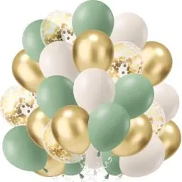 Produktbild: 60 Stück Luftballons Grün White Gold Ballons, Metallischen Grüne Luftballons für Taufe Kinder Kindergarten Dschungel Party Deko Safari Geburtstag Dekoration (Salbeigrün gold sandweiß)
