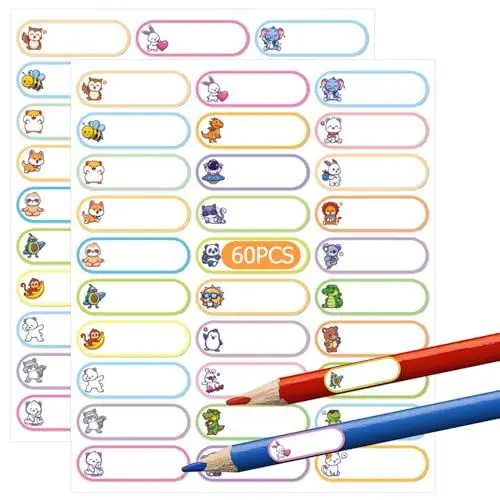 Produktbild: 60 Stück Personalisierte Namensaufkleber Kinder, SelbstklebendNamensaufkleber für Kindergarten, Wasserfeste Namensschilder für Schulsache, Optimal für Kita und Schule für Kinder (9x1.9cm)