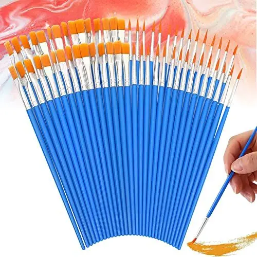 Produktbild: 60 Stück Pinsel, Kleine Pinsel 30 Stück runde Pinsel und 30 Stück Flache Pinsel, kleines Künstlerpinsel-Set Acrylmalerei Pinsel für Details und Kunstmalerei Nylonhaar Künstlerpinsel-Set