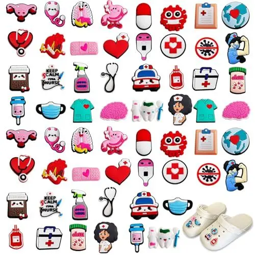 Produktbild: 60 StückSchuhanstecker Pins Anstecker Für Crocs Jibbitz, Schuh Charms Krankenschwester Medizin Schuhanhänger Karikatur Arzt Nurse Zubehör Für Clogs DIY Dekorationen, Kinderpartys Geschenk
