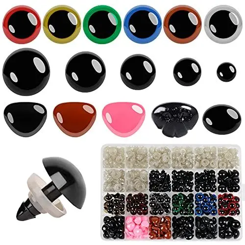 Produktbild: Buylorco 600 STK. Farbig Puppenaugen und -Nasen Sicherheitsaugen Teddyaugen Bastelaugen aus Plastik, für Amigurumi, Puppe, Plüschtier, Teddybär, Basteln (Ø 6～14mm)