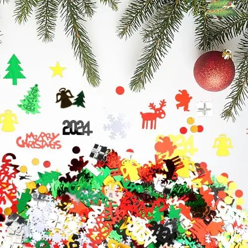 Produktbild: 600 Stück Konfetti Weihnachten, Konfetti Pailletten für Weihnachtsfeier, Weihnachten Tischdeko Set Schneeflocke Santa Rentier, Geschenke Streudeko Weihnachten, Weihnachtsdeko für Party, DIY