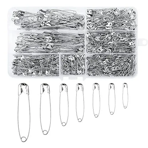Produktbild: 600 Stück Sicherheitsnadeln 7 Größen (19-55mm) Langlebig Rostbeständig Sicherheitsnadeln für Kunsthandwerk Schmuckherstellung Nähzubehör Set