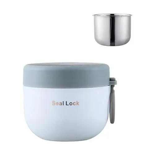 Produktbild: 600 ml vakuumisolierter Suppenbehälter aus Edelstahl, Lunchbox für Kinder und Erwachsene, auslaufsicherer Lebensmittelbehälter mit Klapplöffel für heiße oder kalte Lebensmittelbehälter Glas (Beige, A)