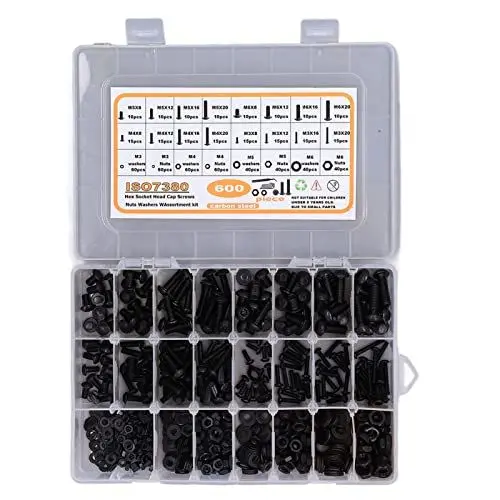 Produktbild: 600-teiliges Sortiment-Set mit Sechskantmuttern, Unterlegscheiben und Schrauben mit Schraubenschlüssel und Pinzette, Inklusive Schrauben für Haushalts- und Bürogeräte,