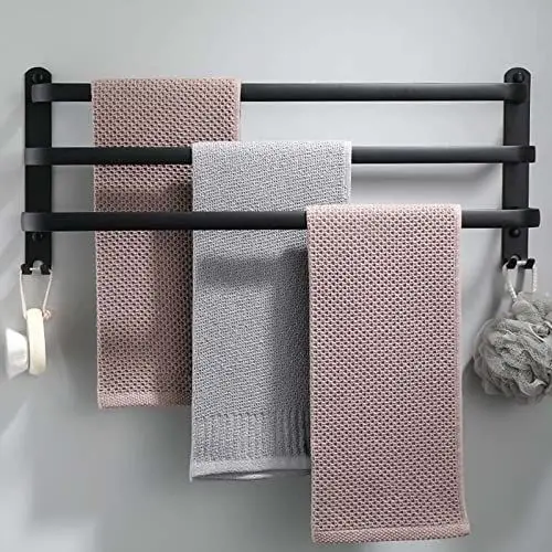 Produktbild: 60CM Handtuchhalter Ohne Bohren, Handtuchhalter Schwarz, Handtuchhalter Bad, Handtuchhalter Wand Badezimmer Zubehör Set, Handtuchhalter Küche Handtuchstange Ohne Bohren