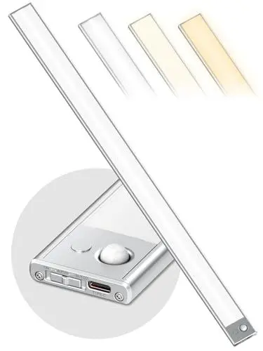 Produktbild: 60CM Unterbauleuchte Küche LED Dimmbar, 216 LEDs Schrankbeleuchtung mit Bewegungsmelder, 4500mAh wiederaufladbar Beleuchtung LED leiste, 3 Farbmodi magnetische Led Leiste für Schrank,Kleiderschrank