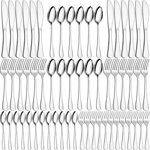 Produktbild: 60-teiliges Besteck-Set, Joeczo Edelstahl Besteckset für 12 Personen, inkl. 12 Gabeln, 12 Messer, 12 Esslöffel, 12 Teelöffel, 12 Kuchengabeln