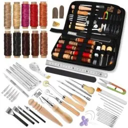 Produktbild: 60-teiliges Leder-Arbeitswerkzeug Leder-Nähset Lederhandwerkswerkzeuge mit Aufbewahrungstasche Stempelwerkzeuge Schnürung Stitching Meißel für handwerkliche Herstellung Nähen und Stanzen