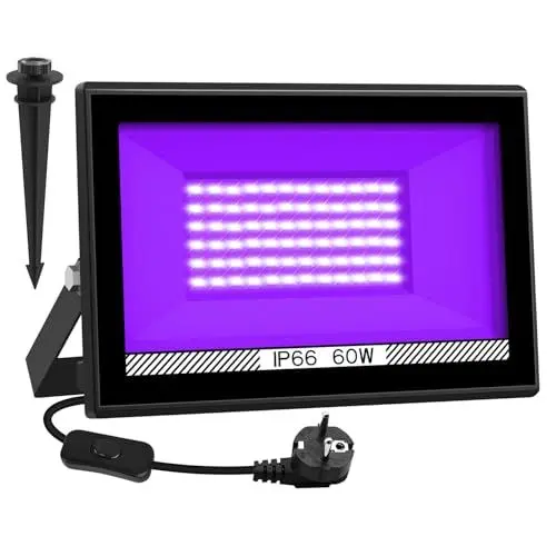 Produktbild: 60W LED Schwarzlicht Strahler, NATPOW UV Schwarzlicht Fluter mit Stecker IP66 Wasserdicht Schwarzlichtlampe Fluoreszenz Blacklight Partylicht für Halloween Aquarium Bar Neonfarben Disco(1 pack)