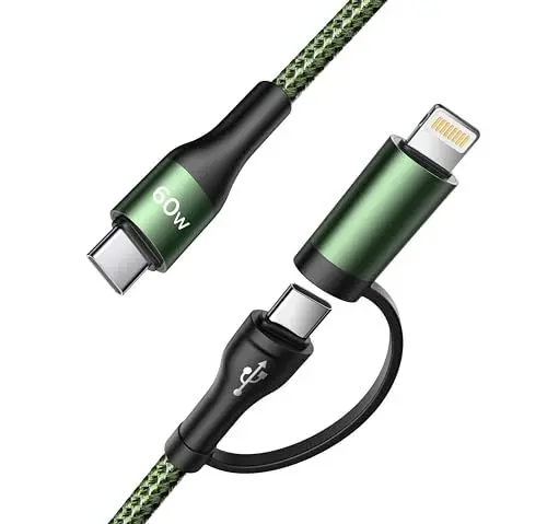 Produktbild: USB C auf Multi USB Kabel (2M) 2 in 1 Ladekabel USB C Schnellladekabel USB C auf USB C(60W)+Lightning(20W) Universal kabel für iPhone 16/15/14/13/12/11 Pro Max, Samsung S24 S23 S22 S21,Android