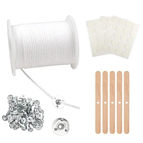Produktbild: 6100cm Kerzendocht, Dochte für Kerzen, Rauchfrei Kerzen Dochten Set, Geruchlos Kerzendochte für Kerzen, Natürlichen Candle Wick mit 100 Stück Dochthalter für DIY Kerzenherstellung Weihnachten