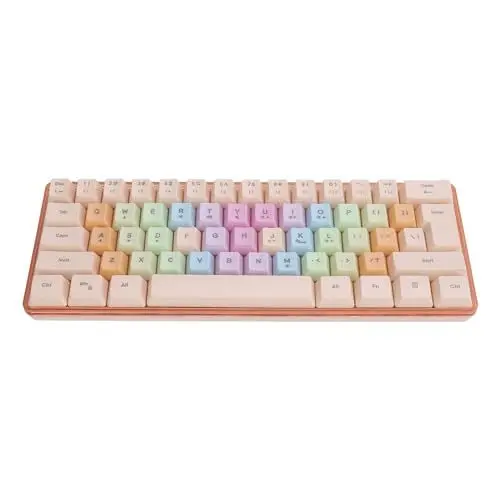 Produktbild: 61-Tasten-RGB-Tastatur mit Mechanischem Feeling, Kompaktes Design mit Farbblockierender Tastenkappe, RGB-Beleuchtung, Kabelgebunden, 5 Helligkeitsstufen, für Gaming, Büro