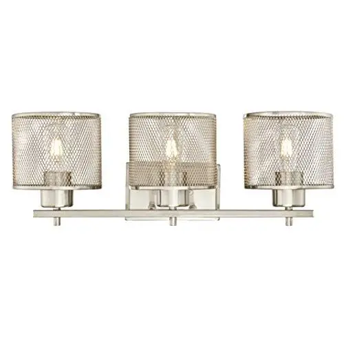 Produktbild: 63276 Dreiflammige Wandleuchte Morrison von Westinghouse Lighting für Innenbereiche, Ausführung in gebürstetem Nickel mit gitterförmigen Lampenschirmen