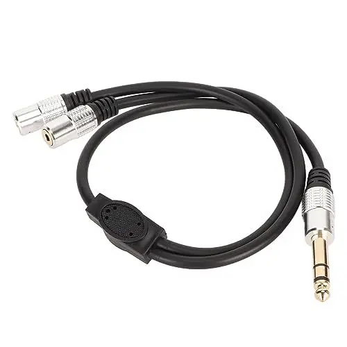 Produktbild: 6,35 mm 1 in 2 Audiokabel, 6,35 mm Stecker auf Zwei 3,5 mm Buchsen Crossover Kabel, Gemeinsames Kabel, Verbindungskabel für Kopfhörer und Lautsprecher.