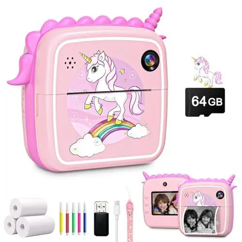 Produktbild: 64GB Kinderkamera Sofortbildkamera, 50MP Digitalkamera Kinder mit 16X Digitalzoom, DuoDuoSnap 2.4