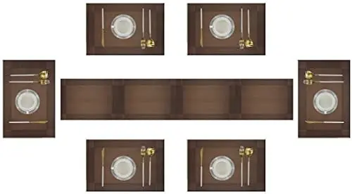 Produktbild: 6er Platzdeckchen (6er + Tischläufer) Eageroo rutschfest Tischmatten aus PVC Abgrifffeste Hitzebeständig Abwaschbar Tischsets
