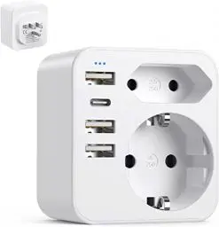 Produktbild: 6-in-1 USA Adapter Steckdose, Adapter USA Deutschland Stecker mit 3USB 1USB C (3.4A), Reiseadapter USA Steckdosenadapter Reisestecker Stromadapter für Amerika Kanada Thailand Mexiko (White)