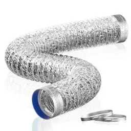 Produktbild: 6inch Abluftschlauch Aluminiumfolie mit 2 Schellen, Hon&Guan Flexschlauch für Abzugshaube, Trockner, Klimagerät, Lüftungsschlauch Ø 150 mm Länge 2m