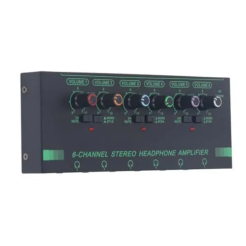 Produktbild: 6-Kanal-Kopfhörerverstärker, Stereo-Audioverstärker, Kopfhörer-Splitter, mit 4 3,5-mm-Kopfhörer-Ausgangsbuchsen, für Soundmixer, Musikaustausch in Kleinen Gruppen und DJing