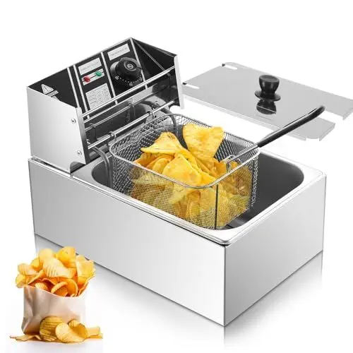 Produktbild: 6L Elektrische Fritteuse mit Temperatureinstellung (50-200°C), 220V, 2.5KW, Edelstahl-Ölwanne, Europäische Stecker, Große Kapazität, Ideal für Zuhause und Gastronomie