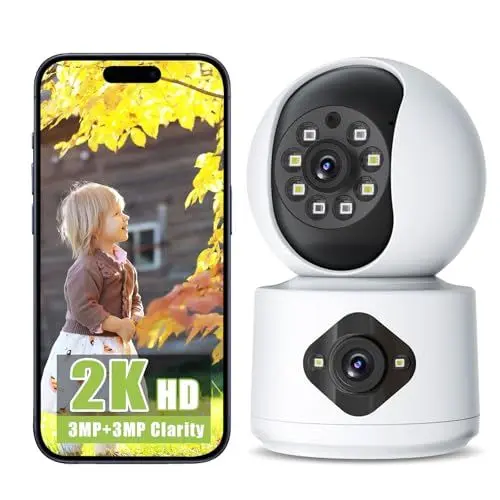 Produktbild: 6MP Überwachungskamera Innen 2K Dual Kameras 2.4G PTZ WiFi 360° Babyphone mit Kamera,Person Haustiererkennung,Bewegungserkennung,2-Wege-Audio,Alarmmeldung,Vollfarbige Nachtsicht,Kompatibel mit Alexa