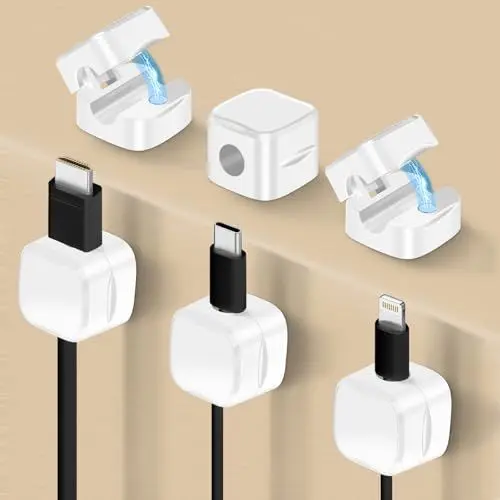 Produktbild: 6-Pack Kabelhalter Schreibtisch, NISTARCE Kabelorganizer, Kabelclips Magnetisch(Starker Kleber) Telefon-Ladungskabel-Organisator für Schreibtisch, Zuhause, Büro, Auto (Weiß)